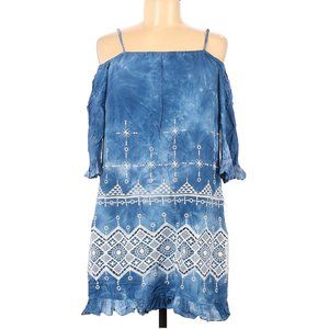 BCBGMAXAZRIA Dress Blue Cold Shoulder Ruffle Accents Sz S #213